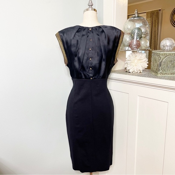 Ted Baker London Black Silk & Rhinestone Elate Midi Sheath Dress 3 Medium - Picture 8 of 15